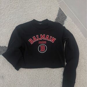 Balmain Black Crewneck croptop with Red Accents